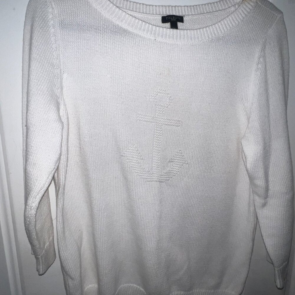 Women's White Talbots Sweater | Petite Large | Vintage